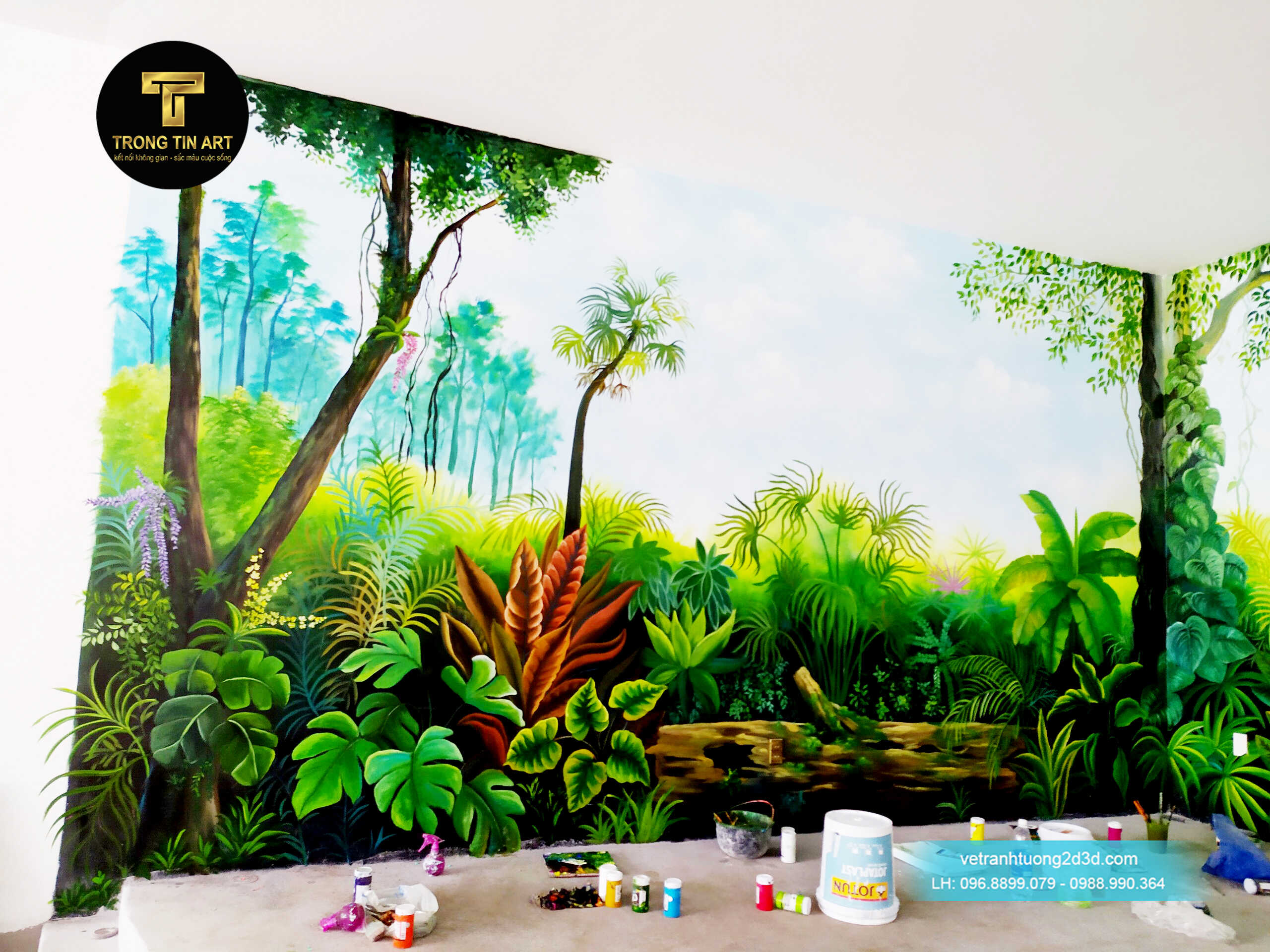 Tranh tường tropical,tranh rừng nhiệt đới,vẽ tranh tường hoa lá,tropical