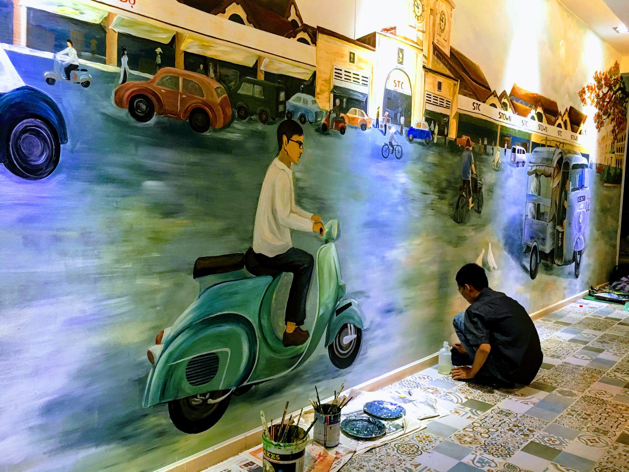 Vẽ Tranh Tường 3D Cà Phê Sài Gòn Xưa - Vẽ Tranh Tường 3D Mỹ Thuật Trọng Tín  Art