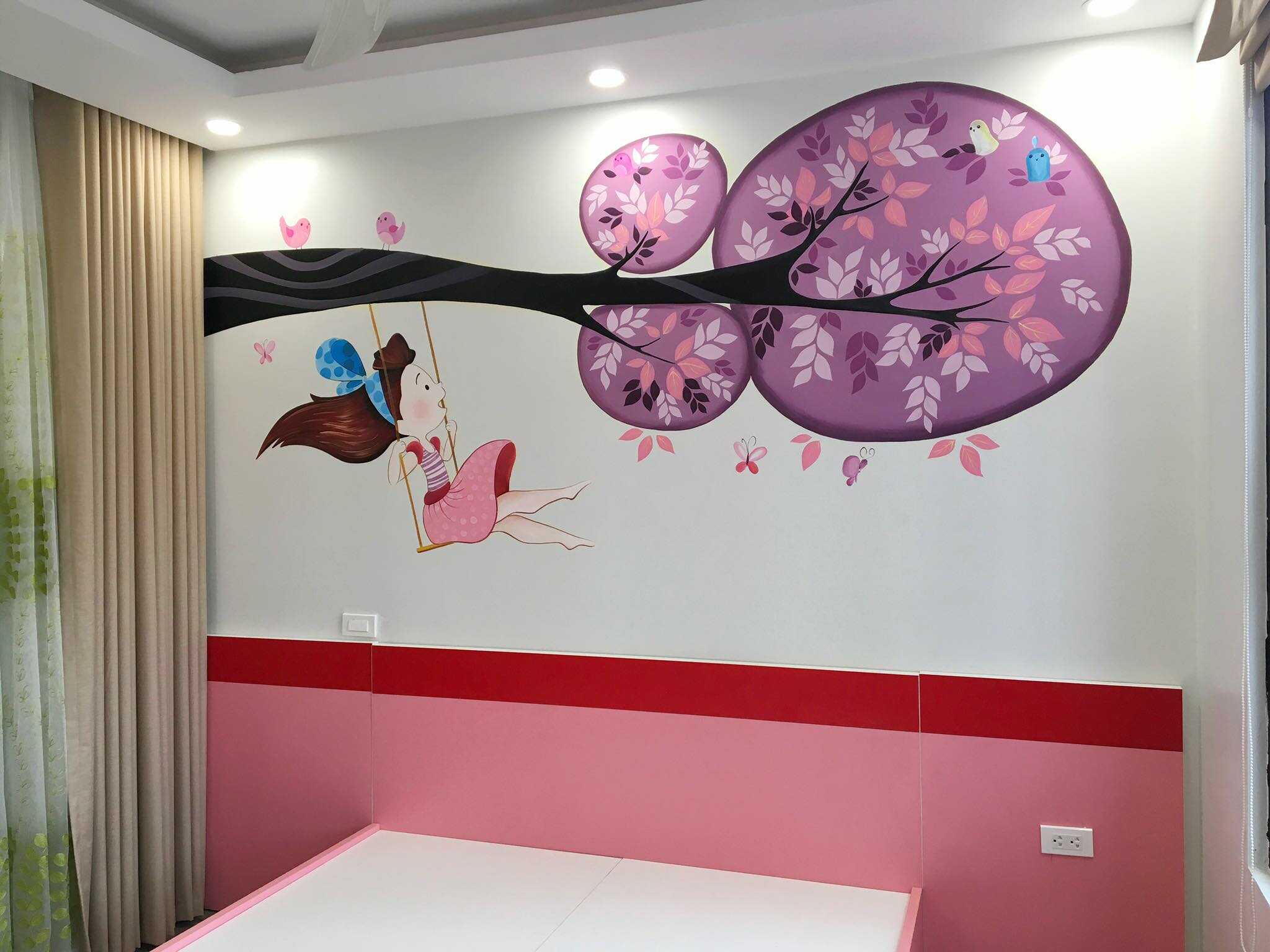 vẽ tranh tường phòng ngủ cho bé gái,vẽ tranh tường phòng bé,tranh tường phòng bé gái,tranh tường phòng ngủ bé gái,tranh nữ hoàng băng giá