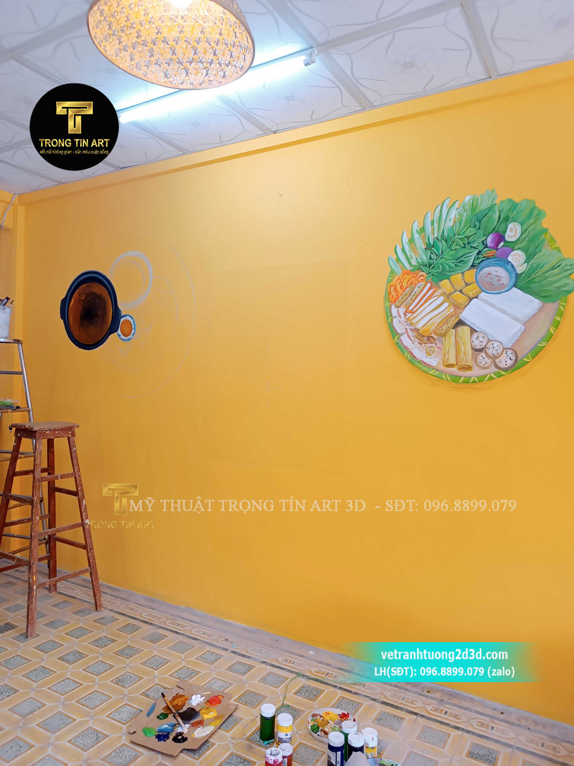 Vẽ tranh tường quán bún đậu mắm tôm,vẽ tranh tường quán bún đậu,tranh tường bún đậu,tranh tường cháo ếch singapore,tranh tường trà sữa