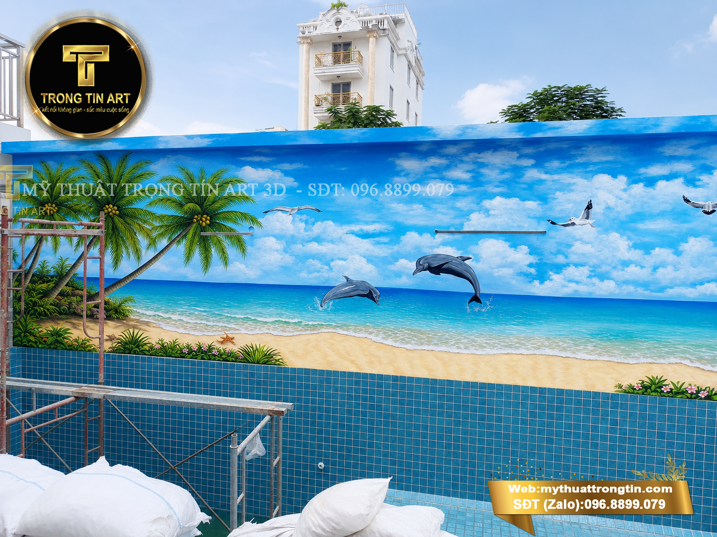 vẽ tranh tường hồ bơi,vẽ tranh hồ bơi,vẽ tranh cảnh biển,tranh tường phong cảnh,tranh tường cảnh biển,vẽ tranh ngoài trời,vẽ tranh 3d