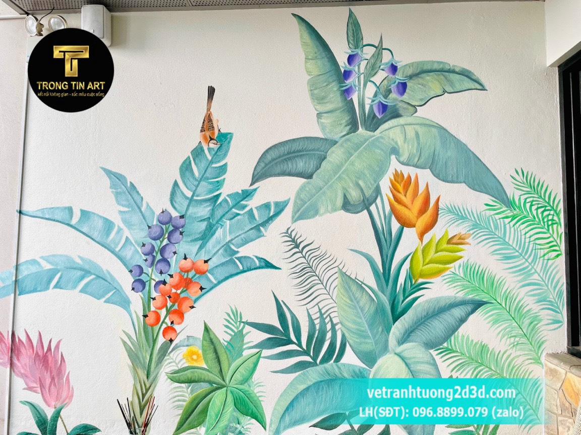 vẽ tranh tường nhà hàng cafe,vẽ tranh tropical,vẽ tranh tường hoa lá,vẽ tranh tường nhà hàng khách sạn,vẽ tranh quán coffee,vẽ tranh tường 3d