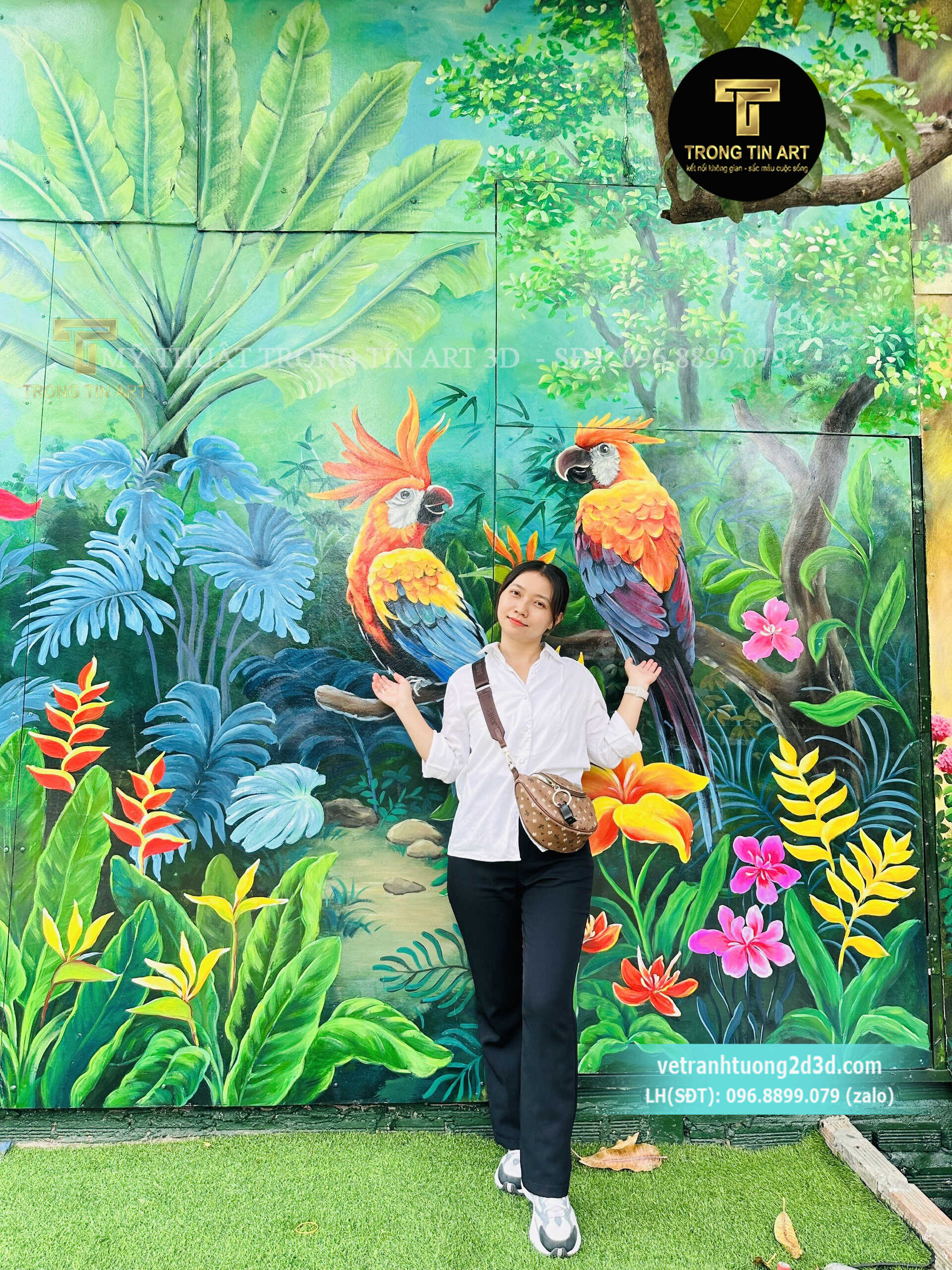 Vẽ Tranh Tường 3D Chekin,tranh chụp hình chekin,vẽ tranh cửa cuốn,vẽ tranh hoa lá,tranh tropical,tranh rừng nhiệt đới,vẽ tranh 3d