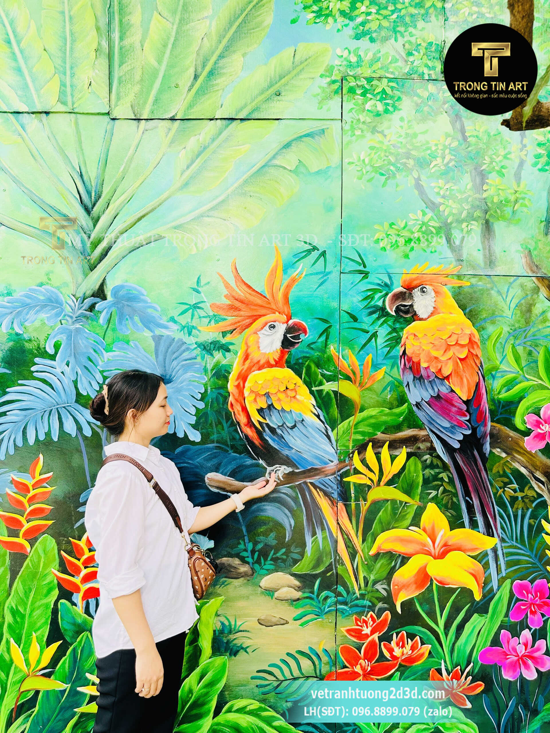 Vẽ Tranh Tường 3D Chekin- Tranh Hoa Lá Tropical Rừng Nhiệt Đới