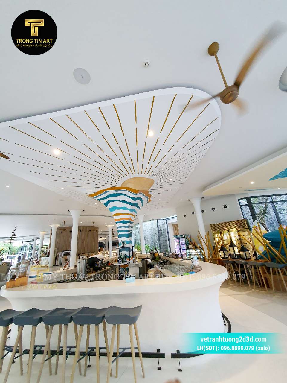 vẽ tranh trên cột,vẽ tranh trên cột quán cafe,tranh tường trang trí cột quầy bar,vẽ tranh khu du lịch,vẽ cột trường mầm non,vẽ cột văn phòng