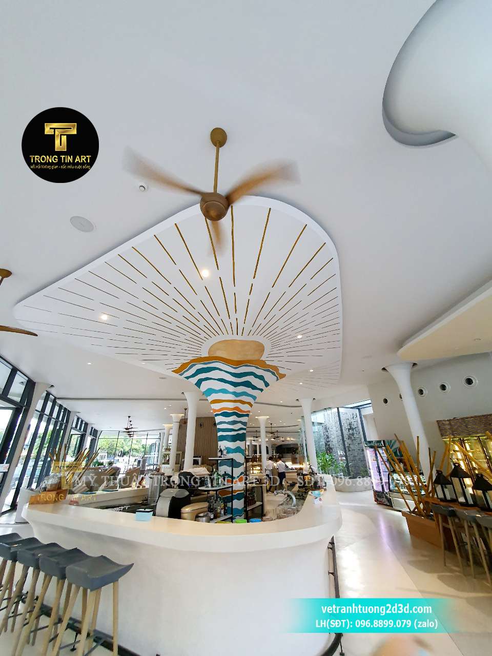vẽ tranh trên cột,vẽ tranh trên cột quán cafe,tranh tường trang trí cột quầy bar,vẽ tranh khu du lịch,vẽ cột trường mầm non,vẽ cột văn phòng
