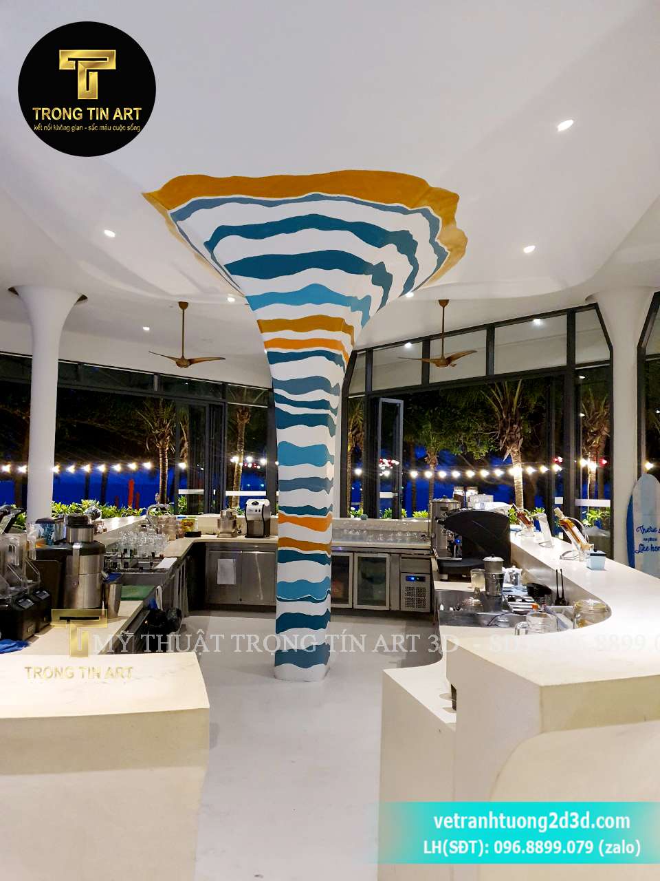 vẽ tranh trên cột,vẽ tranh trên cột quán cafe,tranh tường trang trí cột quầy bar,vẽ tranh khu du lịch,vẽ cột trường mầm non,vẽ cột văn phòng