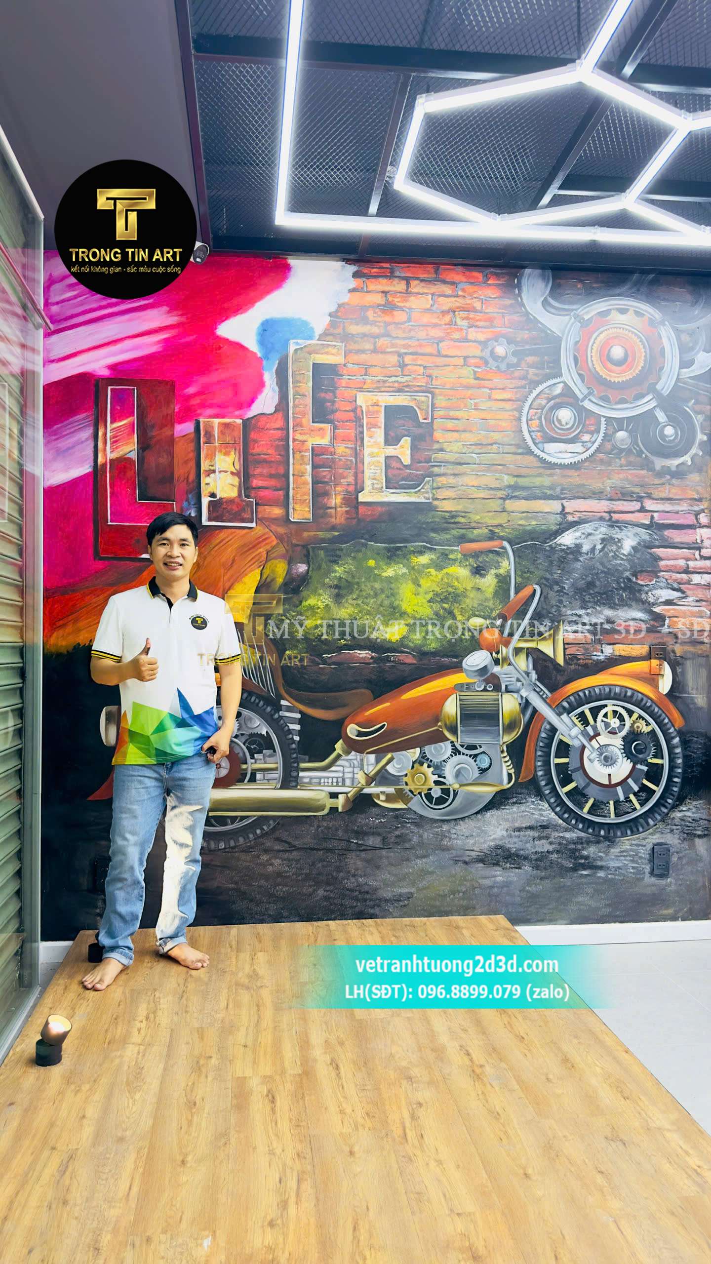 vẽ tranh tường showroom mô tô,vẽ tranh moto phân khối lớn,vẽ tranh tường mô tô,vẽ tranh xe máy,vẽ tường garage mô tô,vẽ tranh biker