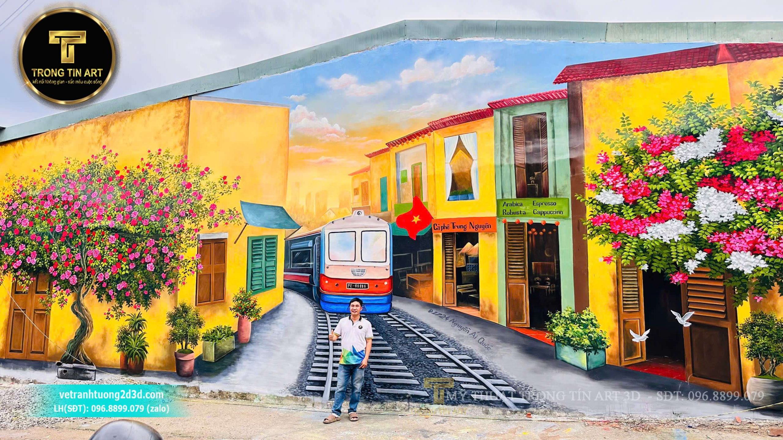 tranh tường hoa hồng phố cổ hà nội, vẽ tranh tường quán cà phê đẹp, tranh tường nghệ thuật hoa hồng, tranh tường quán cafe phố cổ,vẽ tranh tường 3d