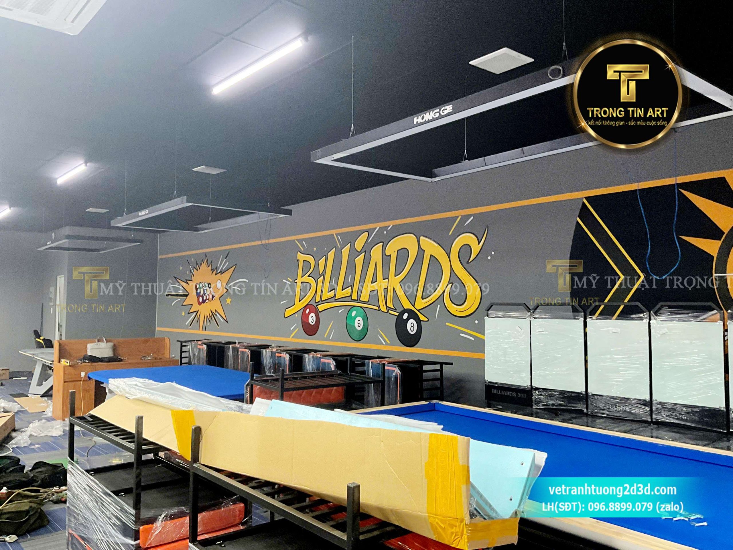 tranh tường bida phong cách hiện đại, vẽ tranh tường bida, tranh tường bida đẹp, vẽ tranh tường billiards, tranh tường bida 3D