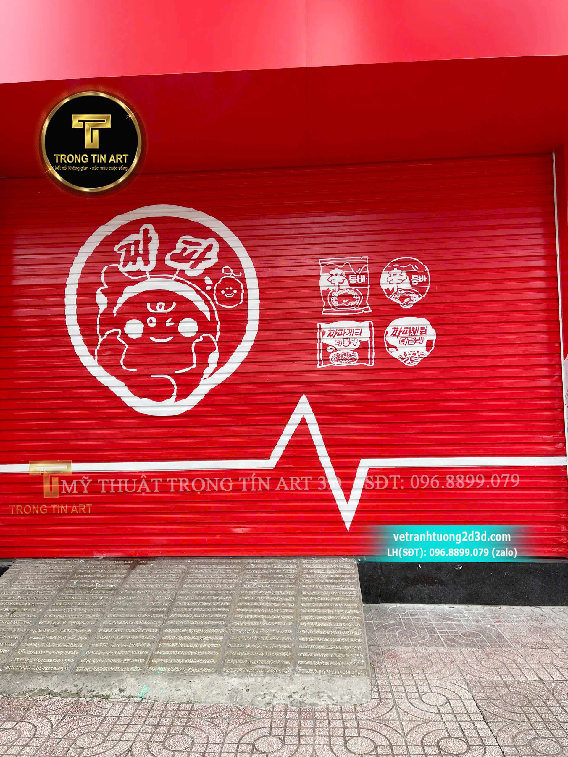 vẽ cửa cuốn mỳ cay, vẽ logo cửa cuốn mỳ cay, vẽ tranh cửa cuốn quán ăn, vẽ cửa cuốn quán mỳ cay hàn quốc, vẽ cửa cuốn đẹp,vẽ tranh cửa cuốn