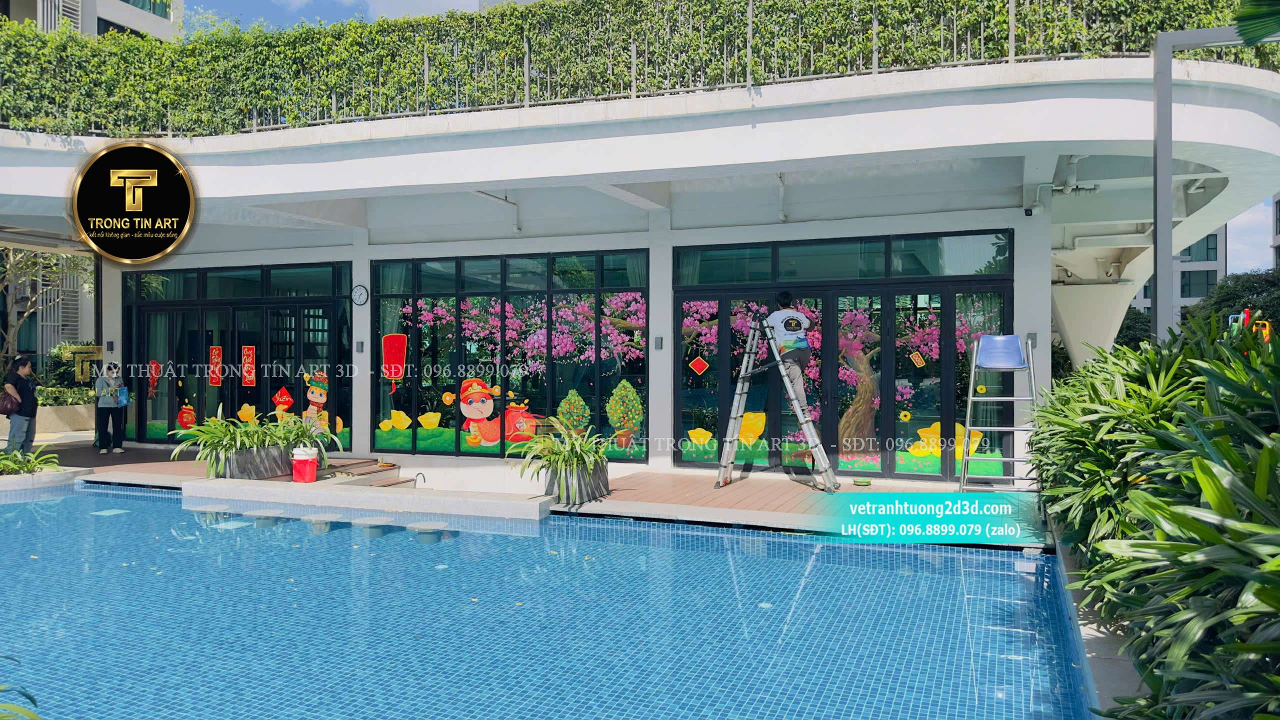 tranh kính tết đẹp, vẽ tranh kính tết đẹp, tranh kính trang trí tết, vẽ tranh kính tết, mẫu tranh kính tết, tranh kính hoa mai, hoa đào