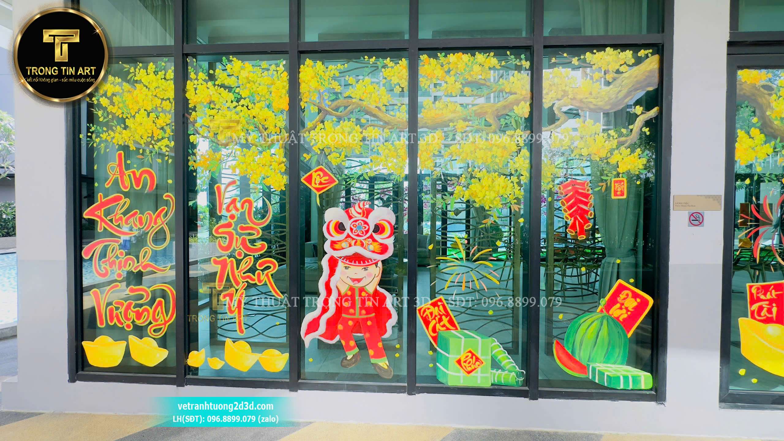 tranh kính tết đẹp, vẽ tranh kính tết đẹp, tranh kính trang trí tết, vẽ tranh kính tết, mẫu tranh kính tết, tranh kính hoa mai, hoa đào