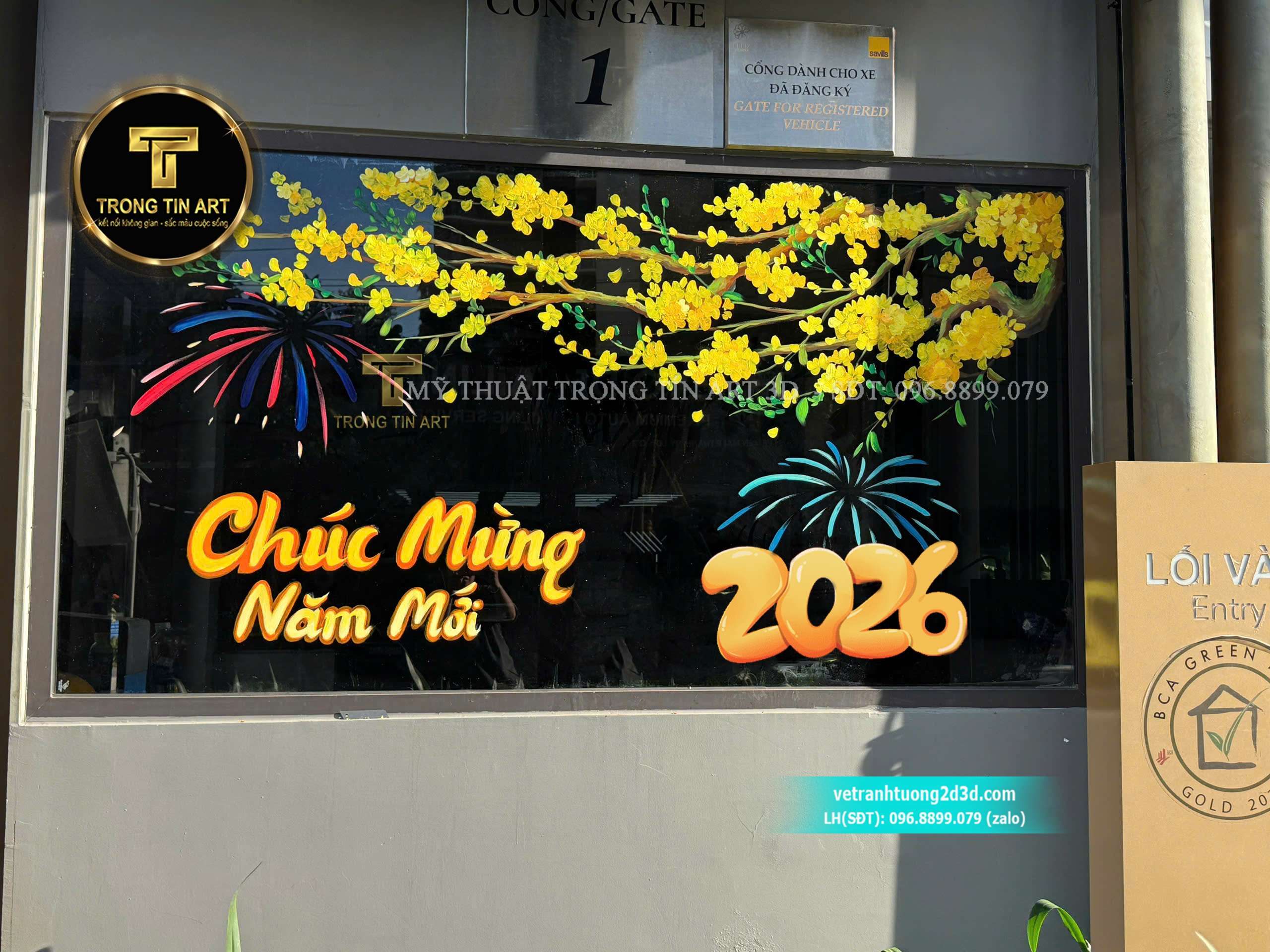 vẽ tranh kính tết showroom, vẽ tranh kính showroom, vẽ tranh kính tết, tranh kính tết đẹp, vẽ tranh kính shop, vẽ tranh kính cửa hàng