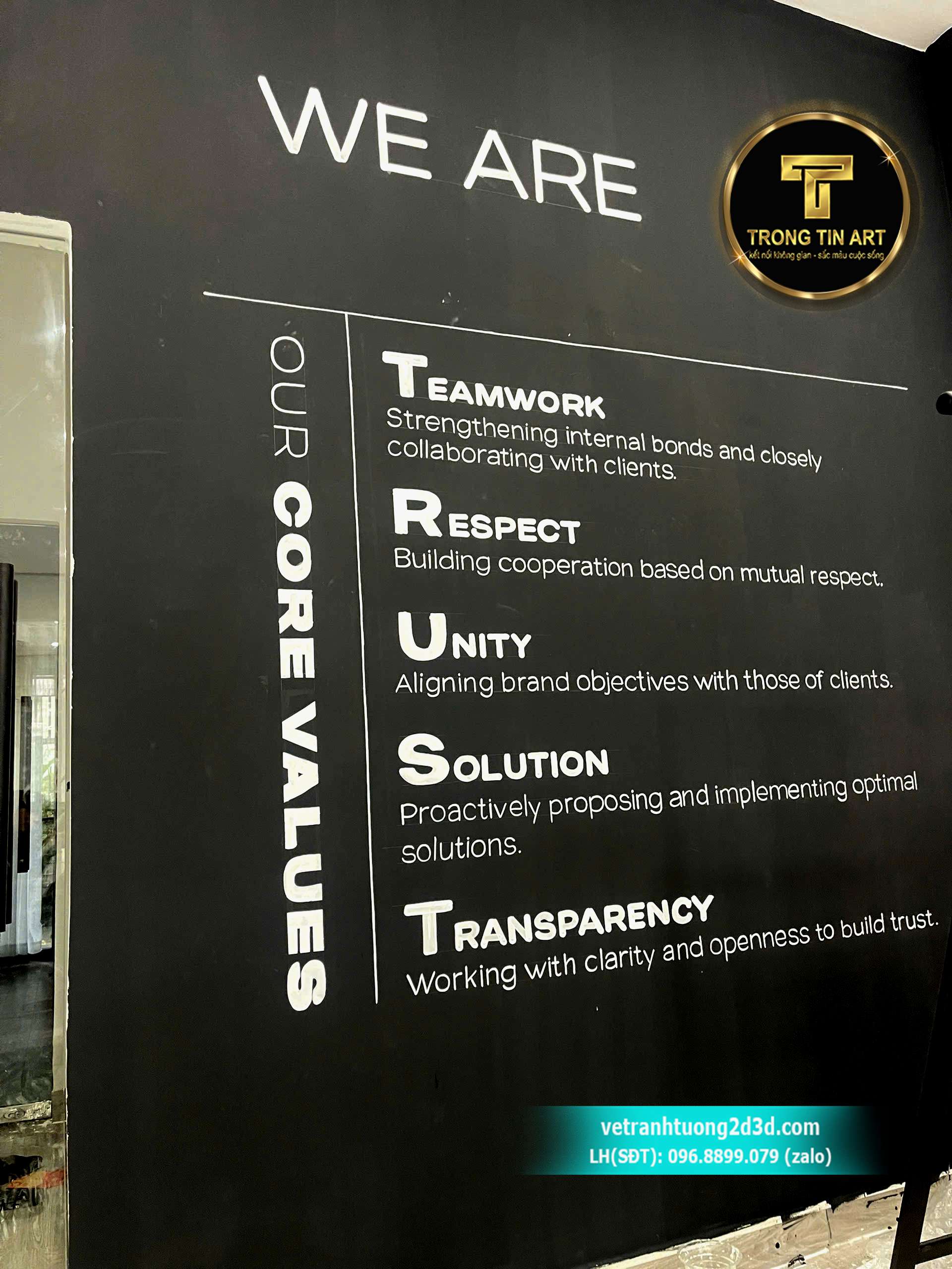 Vẽ chữ lên tường công ty, vẽ chữ lên tường đẹp, trang trí văn phòng, vẽ tranh tường văn phòng, vẽ tranh chữ lên tường,vẽ logo trên tường