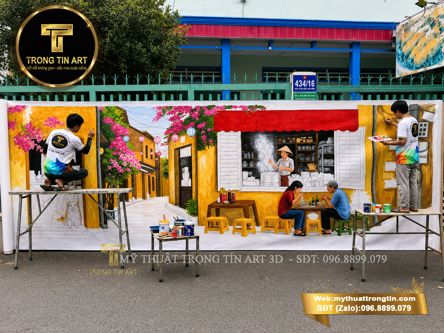 Mẫu vẽ tranh quán ăn gửi sang Mỹ tái hiện góc phố cổ Hội An hoài cổ thu hút thực khách kiều bào.