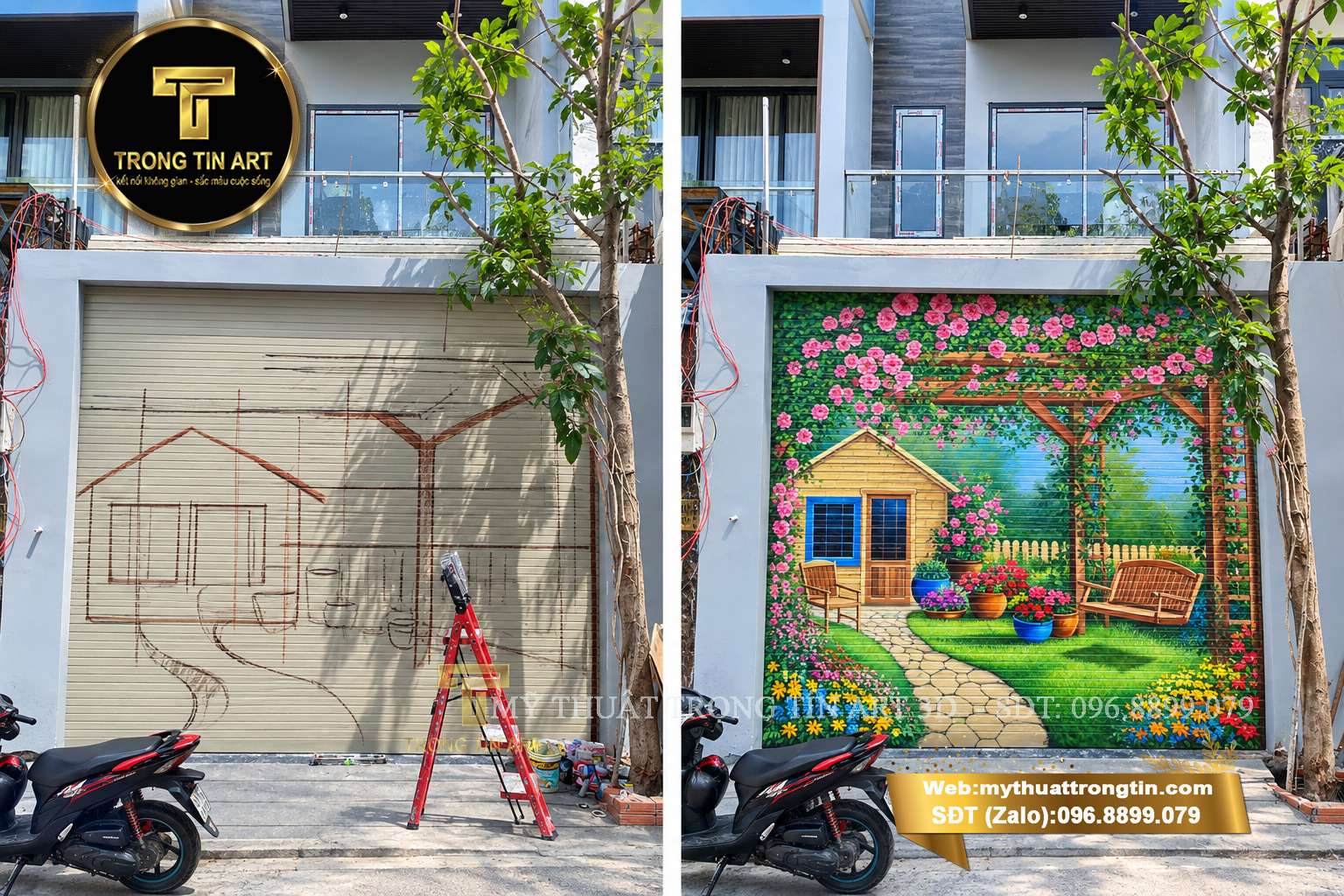 Vẽ cửa cuốn tranh phong cảnh đẹp, độc đáo, bền màu. Thiết kế theo yêu cầu cho nhà ở, cửa hàng, quán cafe, showroom. Báo giá tốt, thi công chuyên nghiệp.